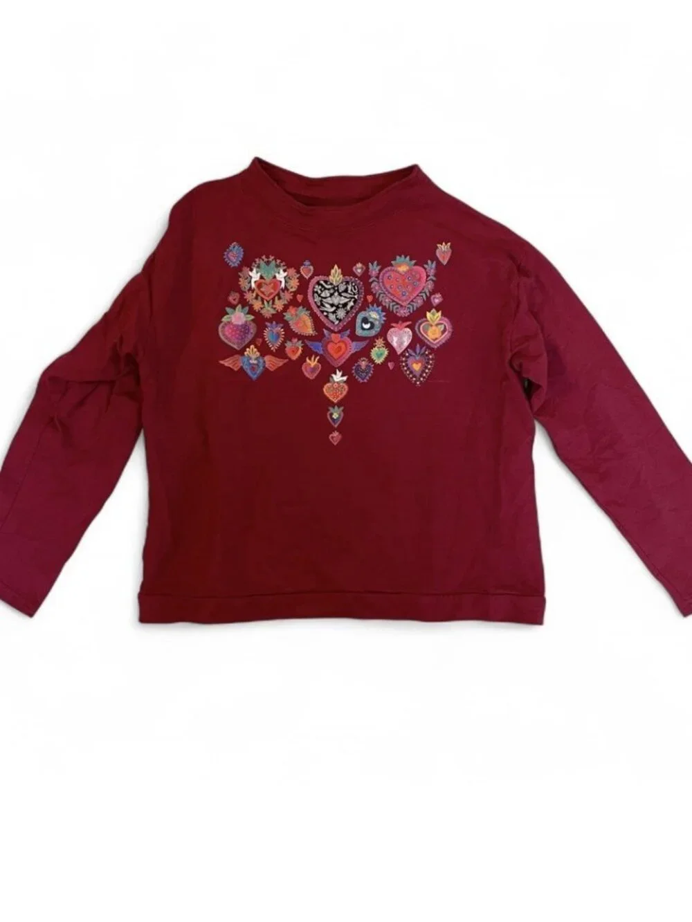 Sabaku Artwear Sweater Pullover From the Heart Hippie Burgundy Red Art To Wear L